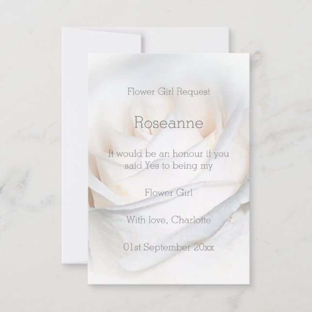White Rose Design Flower Girl Request Invitation (Front)