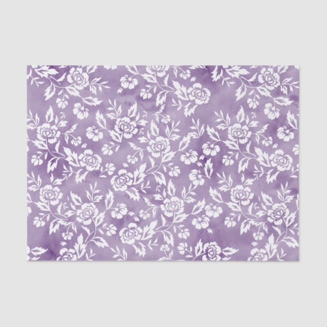 White Rose Design on Purple Background Tissue Paper (Front)