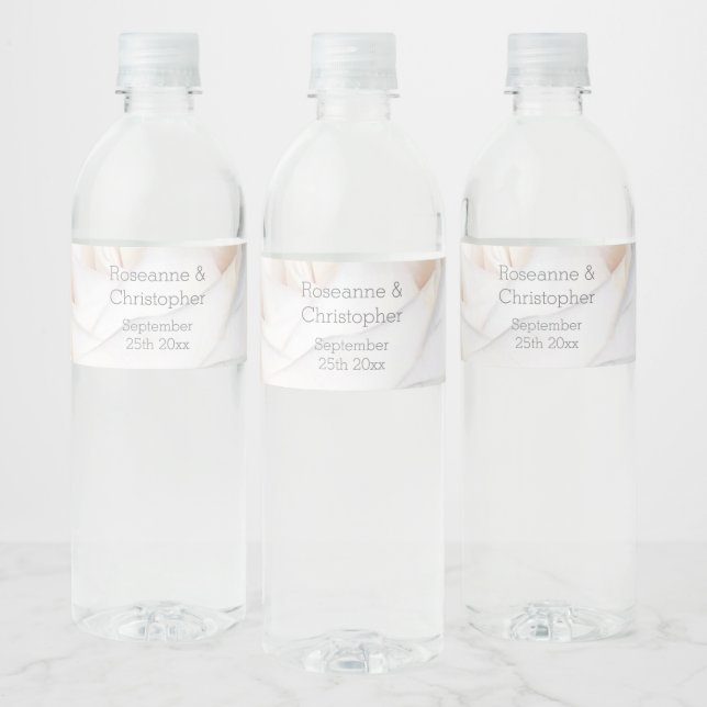 White Rose Design Wedding Water Bottle Label (Bottles)