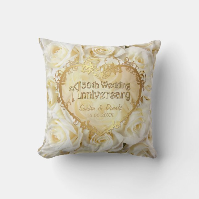 White Rose Elegance - 50th Wedding Anniversary Throw Pillow (Front)
