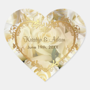 White Rose Elegance - Customize Heart Sticker