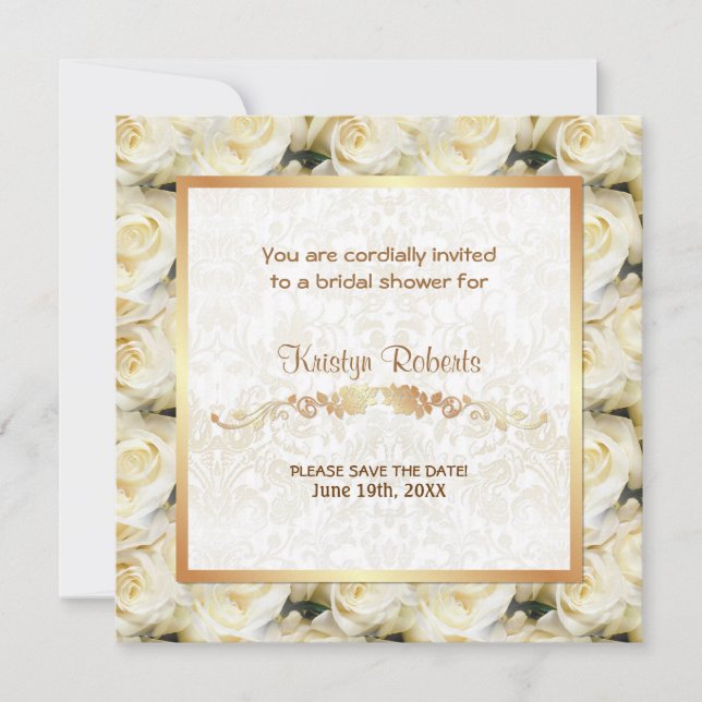 White Rose Elegance - Shower Save The Date (Front)