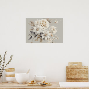 White Rose Elegant Floral Bouquet Poster