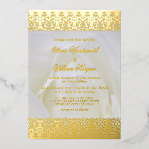 White Rose Elegant Gold Foil Lace Wedding