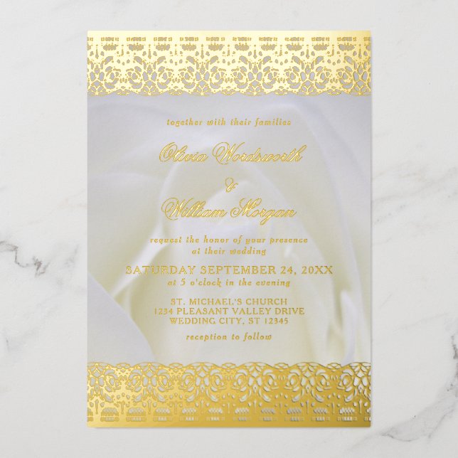 White Rose Elegant Gold Foil Lace Wedding (Front)