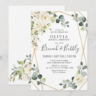 White Rose Eucalyptus Greenery Brunch & Bubbly Invitation