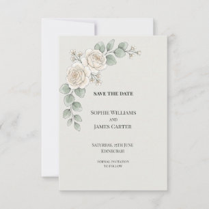 White Rose Eucalyptus Wedding Save The Date