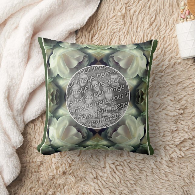 White Rose Floral Abstract Add Your Own Photo Throw Pillow (Blanket)