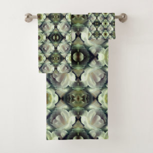 White Rose Floral Abstract Art  Bath Towel Set