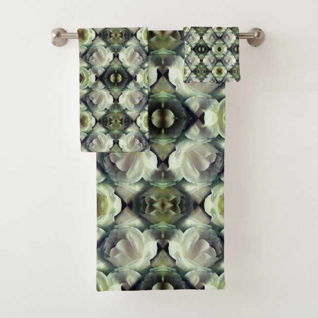 White Rose Floral Abstract Art  Bath Towel Set (Insitu)