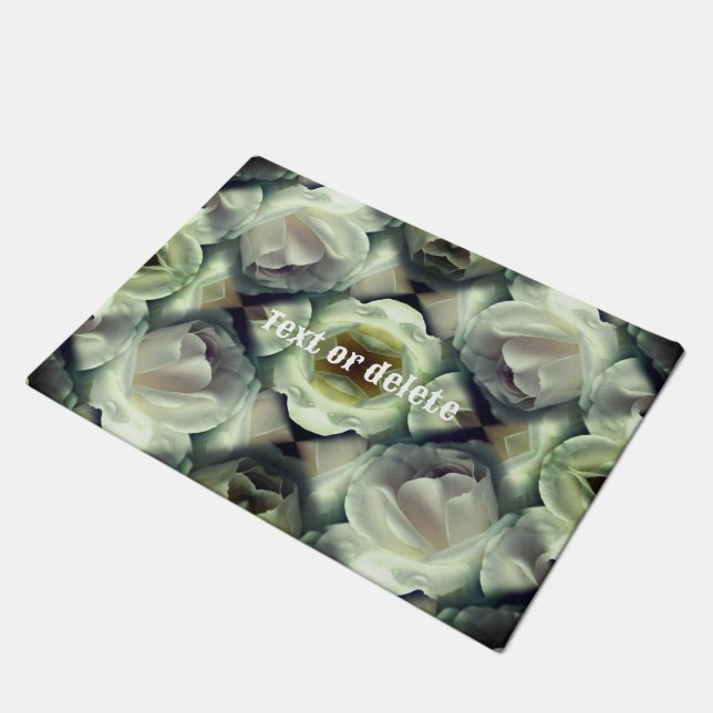 White Rose Floral Abstract Art Personalized Doormat (Angled)