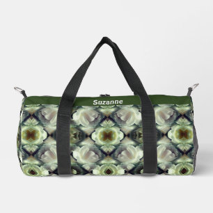 White Rose Floral Abstract Art Personalized Duffle Bag