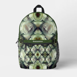 White Rose Floral Abstract Art Personalized Printed Backpack