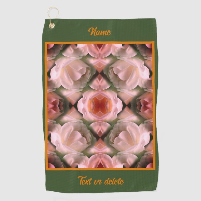 White Rose Floral Abstract Tinted Personalized Golf Towel (Front)