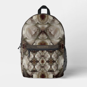 White Rose Floral Abstract Vintage Personalized Printed Backpack