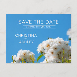 White rose floral announcement postcard