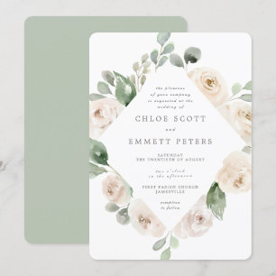 White Rose Floral Botanical Wedding Invitation