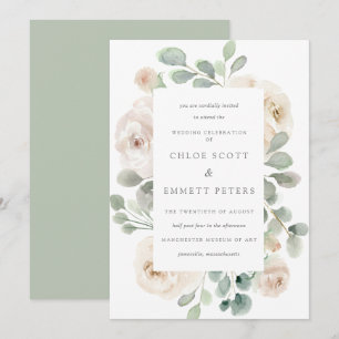 White Rose Floral Botanical Wedding Invitation