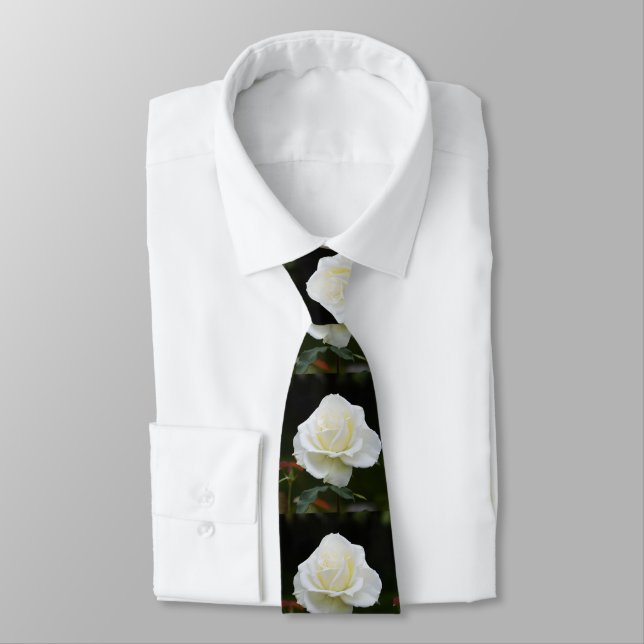 White rose floral fashion tie (Tied)