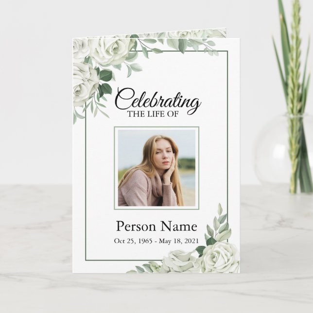 White Rose Floral Funeral Program Template (Front)