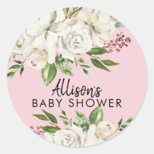 White Rose Floral Girls Baby Shower Envelope Seal