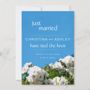 White rose floral just married invitation
