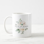 White Rose Floral Maid of Honour Coffee Mug<br><div class="desc">Chic and elegant white floral design features the title Maid of Honour and 1 line of personalized text below. All of the text can be edited, the colour, font and size changed. Make one for each of the bridal party. It will look great in your getting ready photos. This coffee...</div>