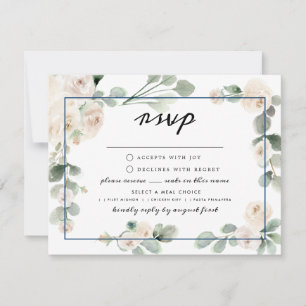 White Rose Floral Navy Blue RSVP Meal Options