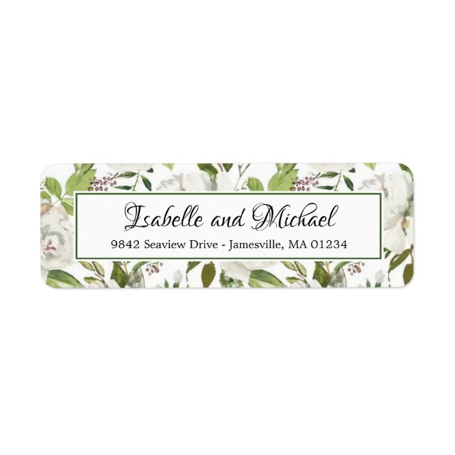 White Rose Floral Return Address Labels (Front)