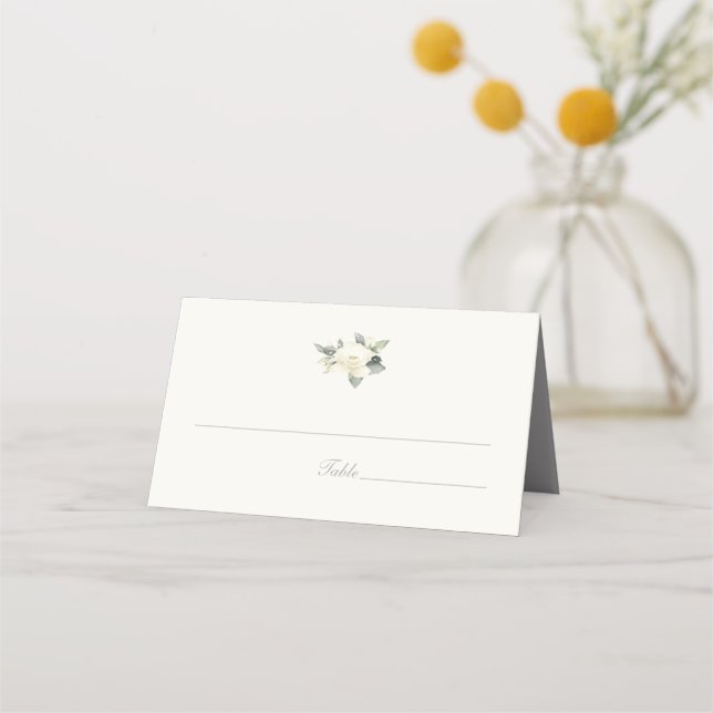 White Rose Floral Wedding Place Card (Front)