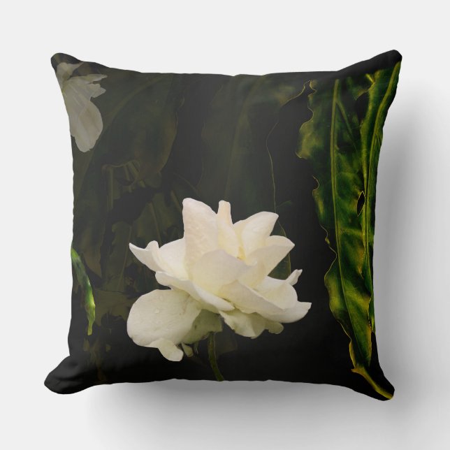 White Rose Flower Chic Throw Pillow (Front)