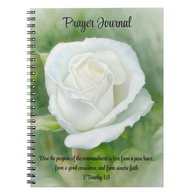 White Rose Flower Faith Bible Verse Prayer Journal (Front)