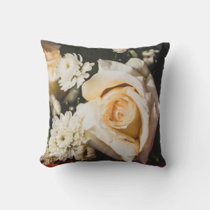 White Rose Flower Floral Design Throw Pillow