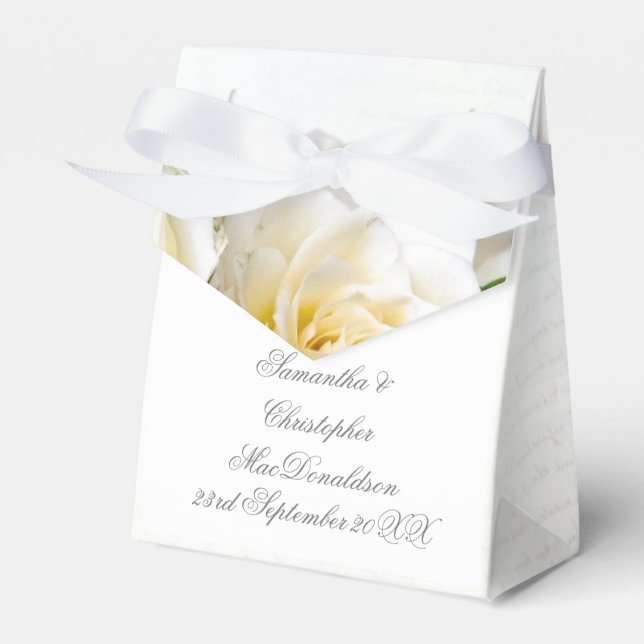White rose flower floral romantic wedding favor box (Front Side)