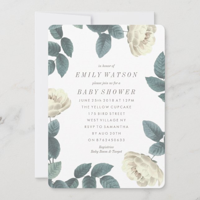 White Rose Flower Frame Baby Shower Invitation (Front)