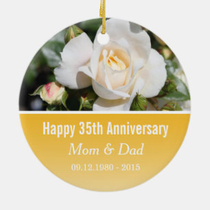 White rose flower wedding anniversary ceramic ornament