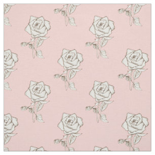 White Rose Flowers Baby Pink Pastel Blush  Fabric
