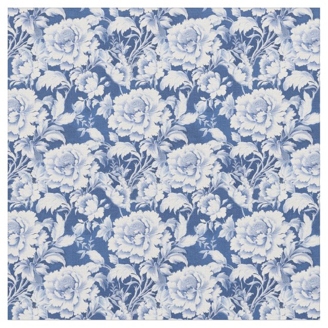 White Rose Flowers on Blue Nature Wallpaper Fabric (Close Up)