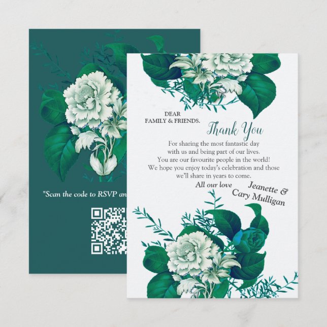 White Rose Flowers on Blue pattern paper  RSVP Card (Front/Back)