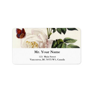 white rose flowers, Pierre Joseph Redouté Label