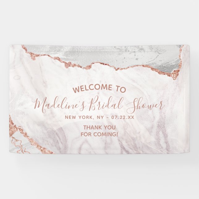 White & Rose Gold Agate Gilt Bridal Shower Welcome Banner