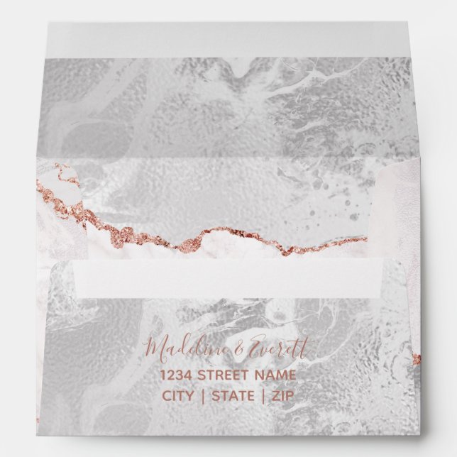 White & Rose Gold Agate Marble Foil Gilded Wedding Envelope (Back (Bottom))