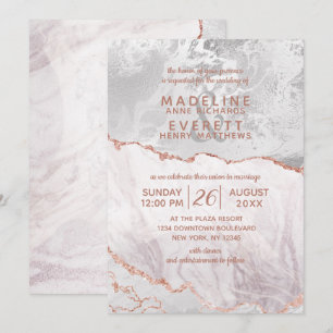 White & Rose Gold Agate Marble Foil Gilded Wedding Invitation