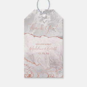 White & Rose Gold Agate Marble Foil Gilt Thank You Gift Tags