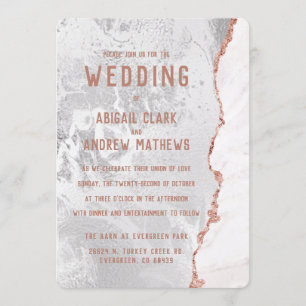 White & Rose Gold Agate Marble Foil Gilt Wedding Invitation