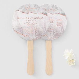 White & Rose Gold Agate Wedding Ceremony Program Hand Fan
