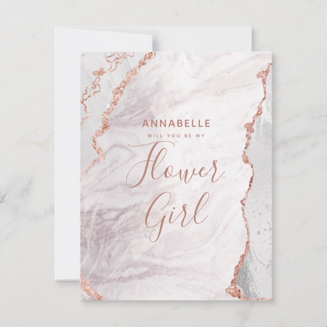 White & Rose Gold Agate Will You Be My Flower Girl Invitation (Front)