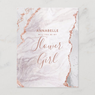 White & Rose Gold Agate Will You Be My Flower Girl Invitation