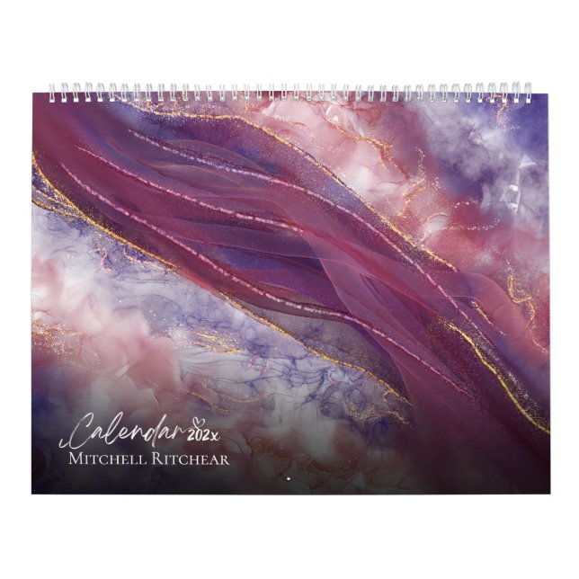 White Rose gold blue Marble watercolor Glitter  Calendar (Cover)