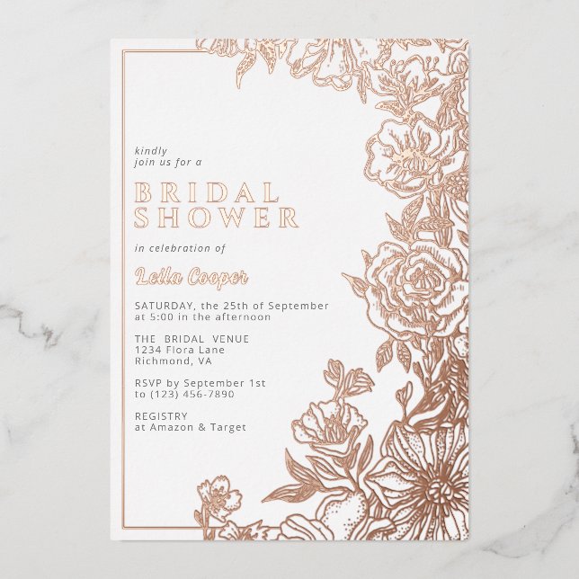 White & Rose Gold | Elegant Floral Bridal Shower (Front)